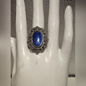 Vintage Sterling, Lapis Lazuli, and Marcasite Ring